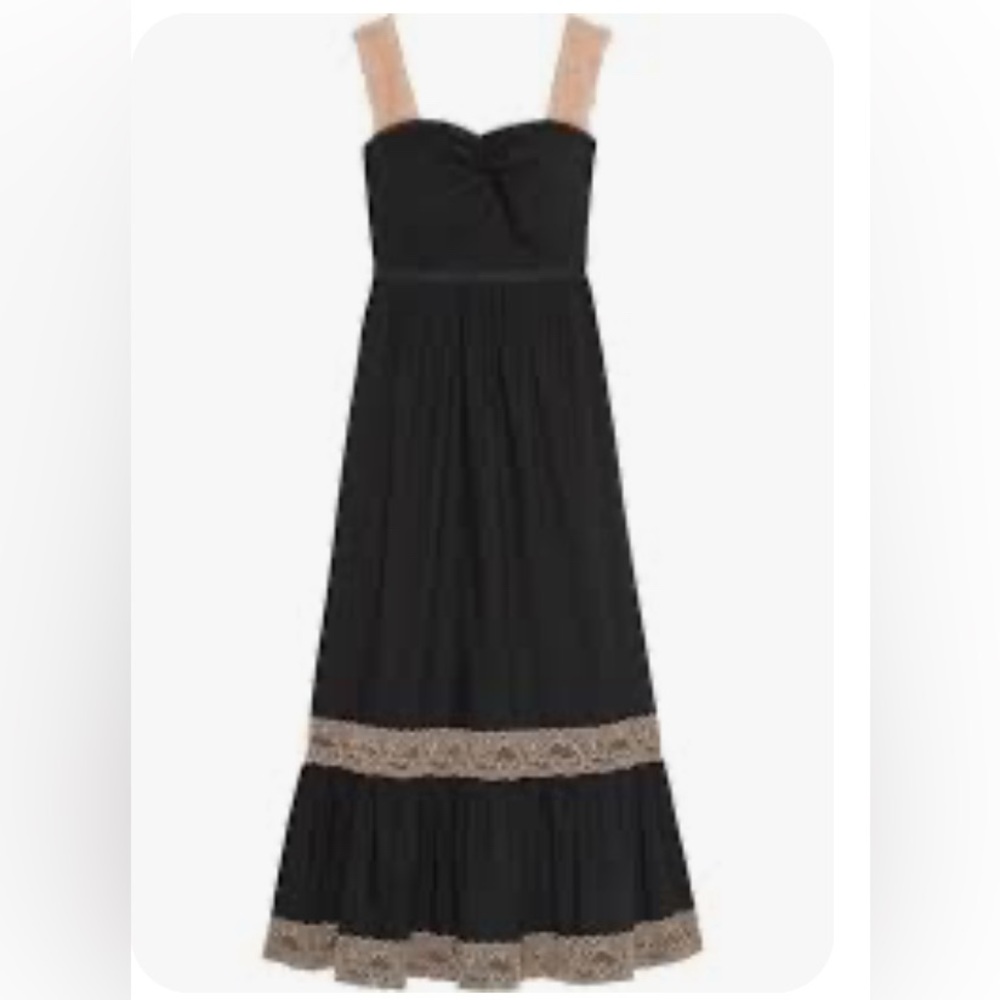 Gucci Black Maxi Dress with Beige Lace Straps and Trim